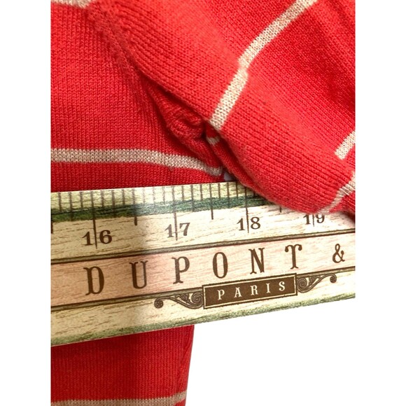 Banana Republic Silk Blend V-Neck Sweater S Short Sleeves Red Coral Beige Stripe - Picture 5 of 10